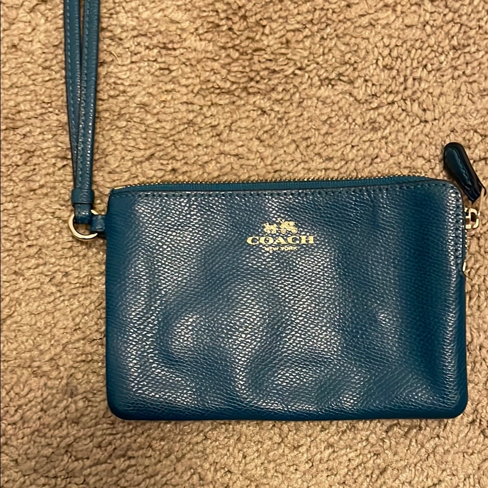 Coach Teal Leather Wristlet